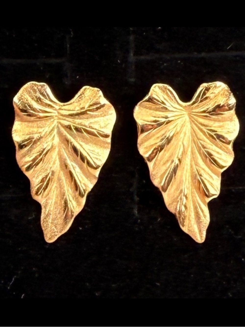 Vintage Monet Goldtone Etched Leaf Clip On Earrings